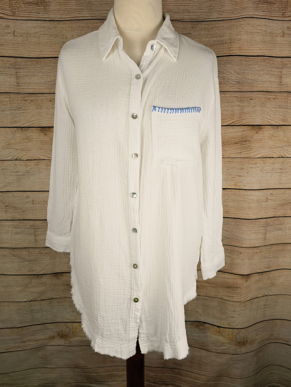 NWT Blue Island Beach Sun Surfing Club Cotton Gauze Shirt Coverup Size Medium - Picture 2 of 5